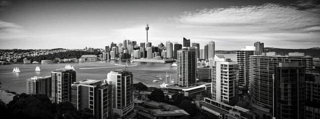 Beautiful black and white cityscape of Sydney - generative ai