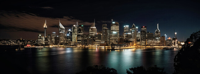 Fototapeta na wymiar Beautiful nighttime cityscape of Sydney - generative ai