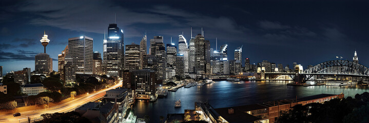 Obraz premium Beautiful nighttime cityscape of Sydney - generative ai