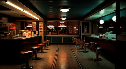 Retro diner interior in Edward Hopper style - generative ai