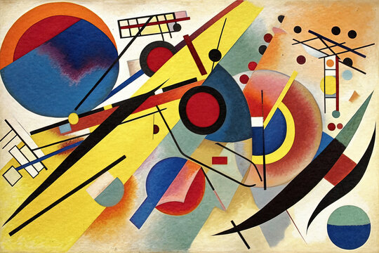 Colorful abstract painting in a geometric style reminiscent of Bauhaus - generative ai