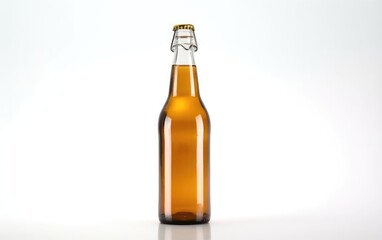 brown bottle of beer with a gold cap isolated on a white background alcohol beer mockup Generative AI