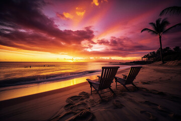 Peaceful Sunset on a Sandy Beach - generative ai