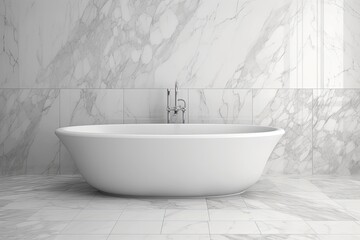 Fototapeta na wymiar modern white bathtub on white tiles. Generative AI