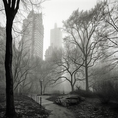 The Beauty of Central Park during a Foggy Morning - generative AI