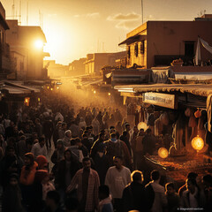 Obraz na płótnie Canvas the bustling medina of Marrakech during the golden hour - generative AI