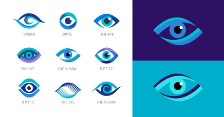 Eye logo collection. Optics, vision, eye health concept design - obrazy, fototapety, plakaty