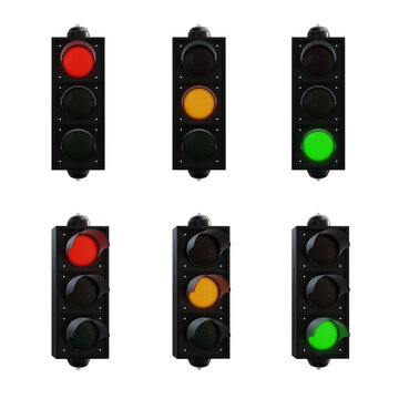 Traffic lights isolated on transparent background. 3D rendering