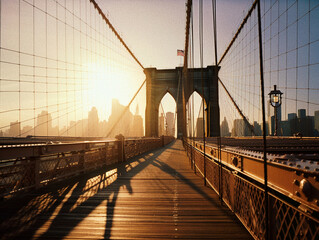 Golden Hour at the Iconic Brooklyn Bridge - generative AI