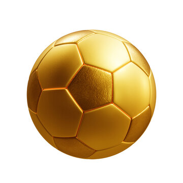 Golden football or soccer ball isolated on transparent background. 3D rendering