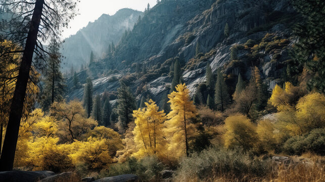 The Majestic Beauty of Yosemite National Park in Fall - generative AI