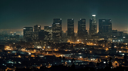 The Urban Nightscape of Downtown Los Angeles by night - generative AI