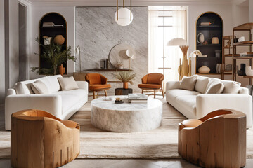 Obraz na płótnie Canvas Hollywood regency interior design of modern living room. Created with generative AI
