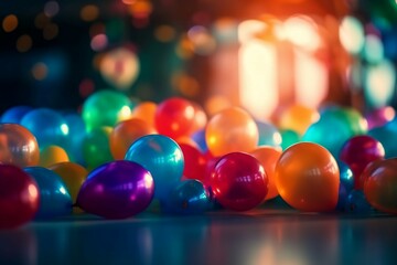 Abstract colorful balloons blur bokeh background. Luxury colorful bokeh background. AI generative