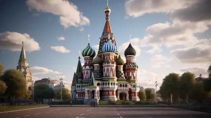 Poster The famous St. Basil Cathedral in Moscow. Generative AI © Mockup Station