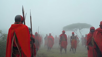 The Maasai Warrior initiation in Kenya and Tanzania. Generative AI - obrazy, fototapety, plakaty