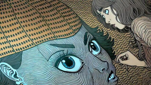 Generative ai animation of cartoon illustration of a woman portrait. Seamless digital image painted manipulation videoloop comic style.