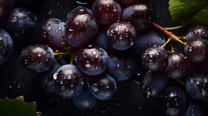Grapes seamless background visible drops of water. Generative AI.