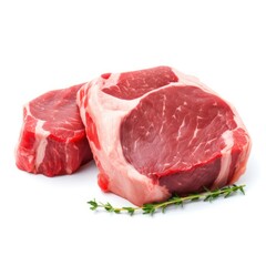 Raw steaks isolated on white background.copy space.Generative AI