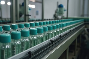 Close-up of the production of tablets for pharmaceuticals, the pharmaceutical or cosmetic industry, the production line of a medical or cosmetic factory.Generative AI