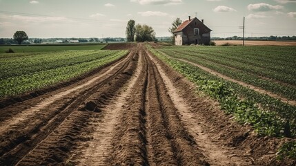 Obraz premium Farm production delivery fields landscape. Al generated