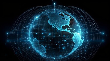 Futuristic cyber earth background digital world. Al generated
