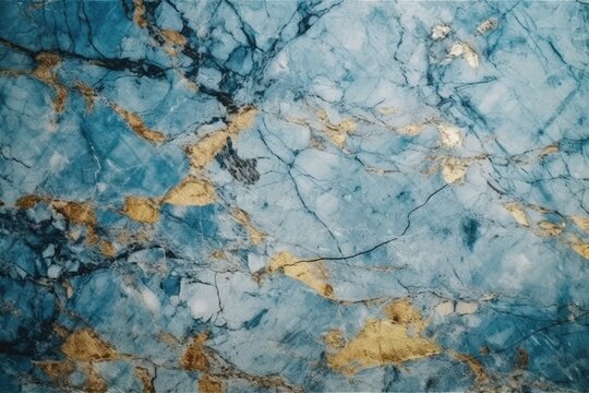 Close-Up View of a Blue and Gold Marble Pattern. Generative AI © AkuAku