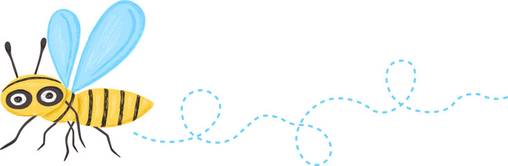 Bee trail in row isolated on white background. Vector cartoon illustration