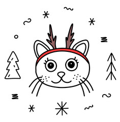 Cute Christmas cat with deer horns