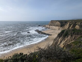 view of the coastal cliffs over the Pacific Ocean in Half Moon Bay, California