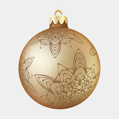 vector volumetric golden christmas ball with snowflake pattern