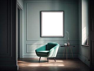 Fototapeta premium Modern scandinavian living room interior with mockup poster frame. Template. Stylish home decor. 