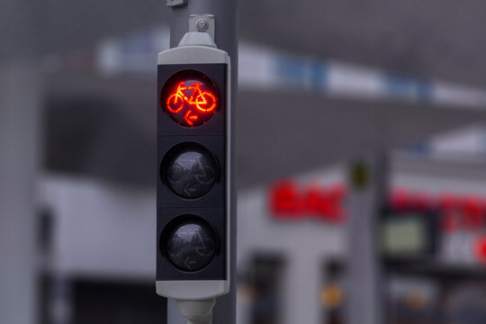 Green lights for bicicle lane. Traffic light for bikers. High quality photo
