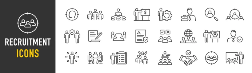 Gardinen Recruitment web icons in line style. Headhunting, career, resume, work group, candidate, job hiring, collection. Vector illustration. © iiierlok_xolms