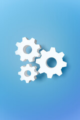 Blue background and three gears.