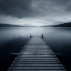 wooden pier on the calm lake