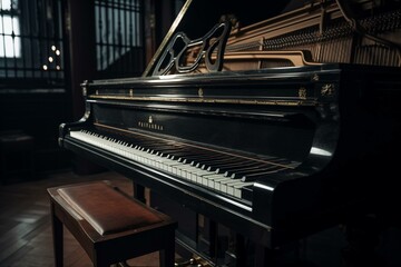 Fototapeta na wymiar A shadowless concert piano with keys and notes. Generative AI
