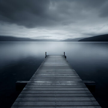 wooden pier on the calm lake © Epik Stock