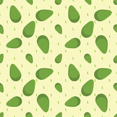 avocado seamless pattern, fruits, slices, leaves, cute exotic healthy product. Illustration for postcard banner background, sites.