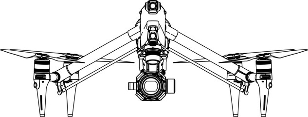 Drone FPV Line Stroke. Inspire 3, Remote COntroller. Drone Vector Isolated. White Background. D202304007