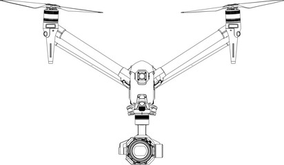 Drone FPV Line Stroke. Inspire 3, Remote COntroller. Drone Vector Isolated. White Background. D202304004