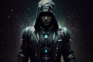 Fototapeta premium Android in matrix space. Artificial intelligence in a female form. Generative AI.