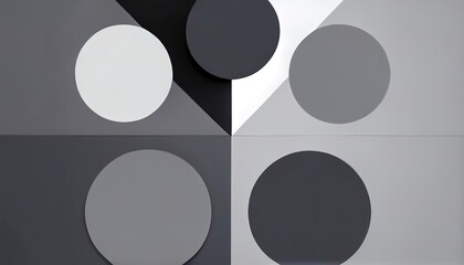 Monochromatic Minimalist Abstract Background, Geometric Harmony, Circles, Squares, Triangles, Subtle Gradients, Depth & Dimension, Sleek Design, Toon Shading, Flat Colors, High-Res 8K. Generative AI