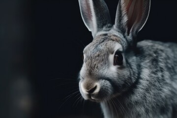 Naklejka premium rabbits face in close-up on a black background. Generative AI