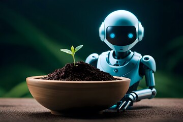 A Humanoid robot presents its own planting, Generative AI
