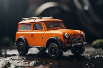 Small vehicle in orange color made for play. Generative AI
