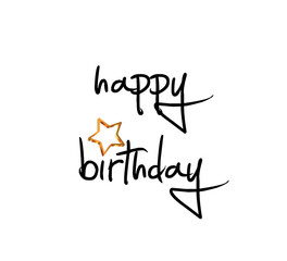 minimal vector design with happy birthday text and golden star on white background