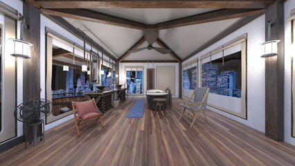 Obraz premium 夜景が見えるリビングルーム