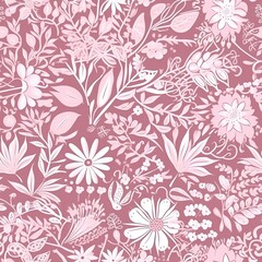 Fototapeta na wymiar Seamless pattern with white flowers on the pink background created with Generative AI technology