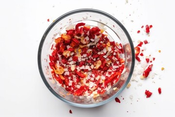 glass bowl filled with a colorful assortment of fruits and vegetables. Generative AI